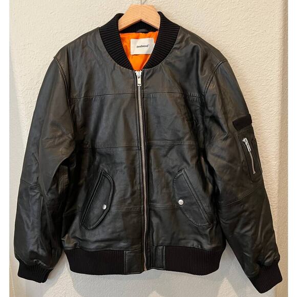 Deadwood Recycled Lambskin Leather Bomber Jacket Size Large - Picture 13 of 15